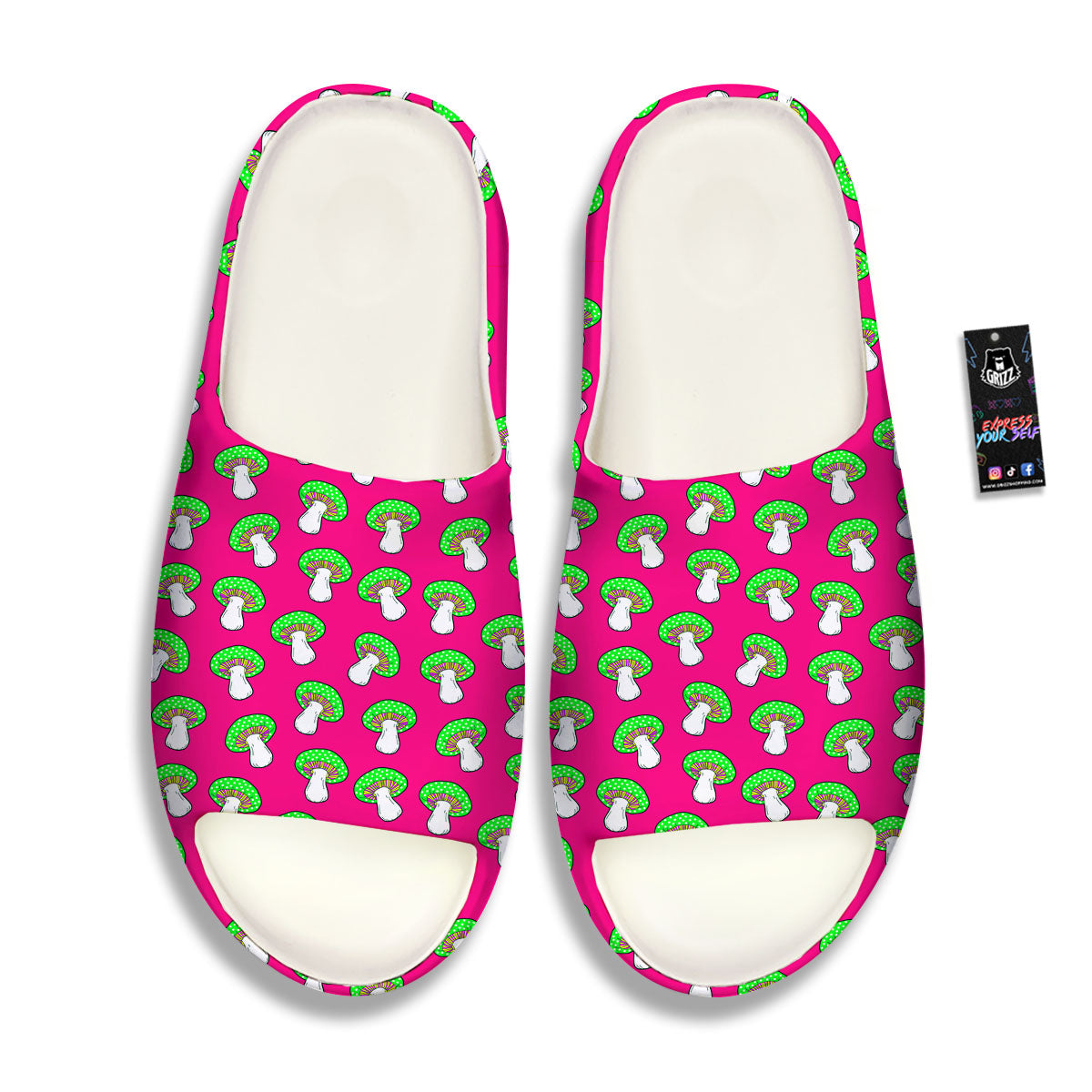 Hot Pink Crazy Mushroom Print Pattern Sandals-grizzshop
