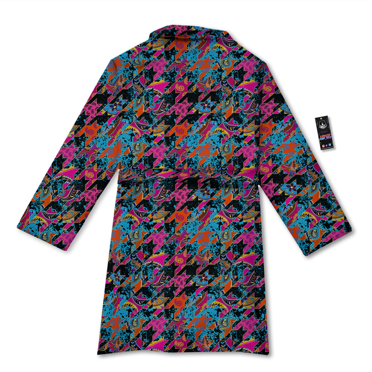 Houndstooth Abstract And Paisley Print Pattern Bathrobe-grizzshop