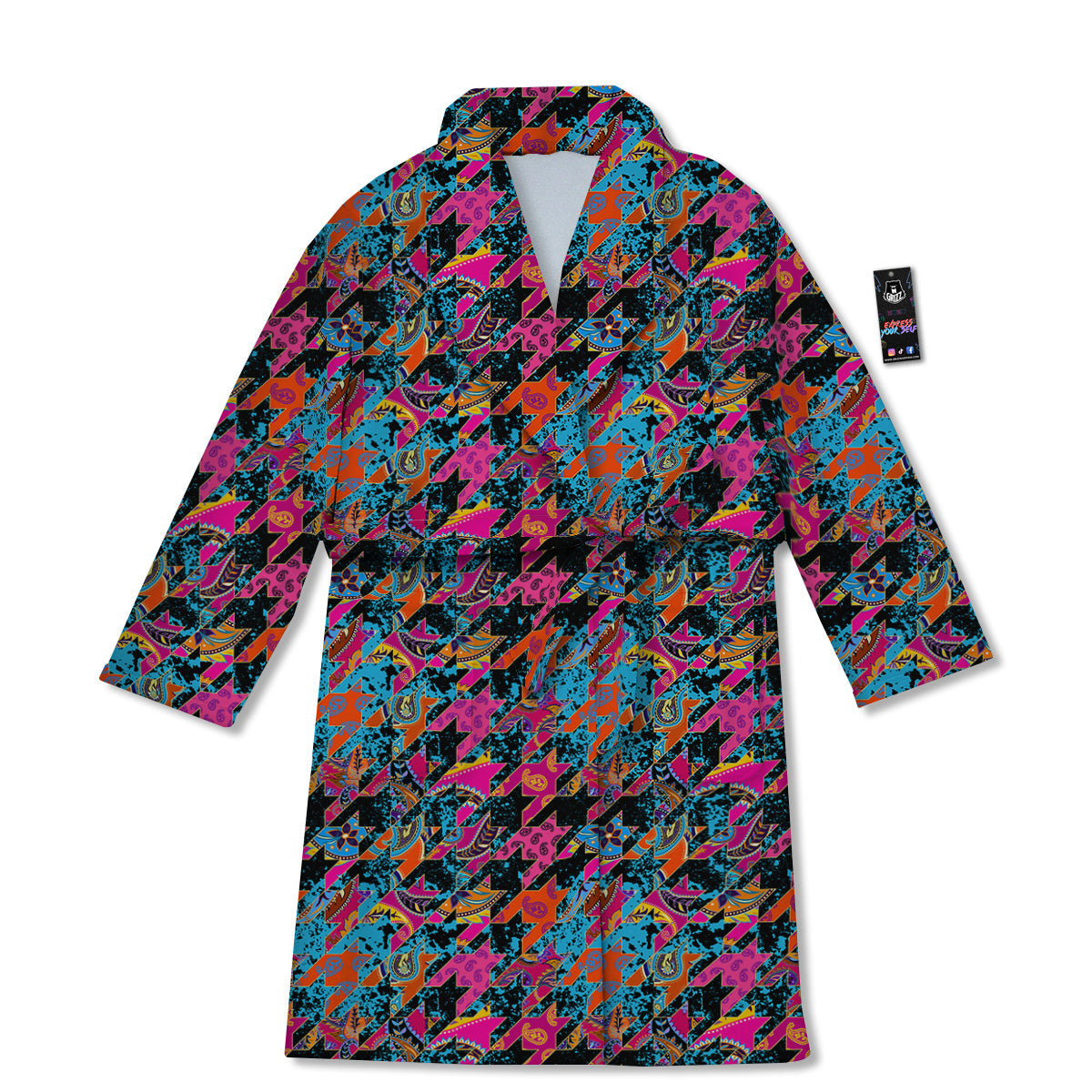 Houndstooth Abstract And Paisley Print Pattern Bathrobe-grizzshop