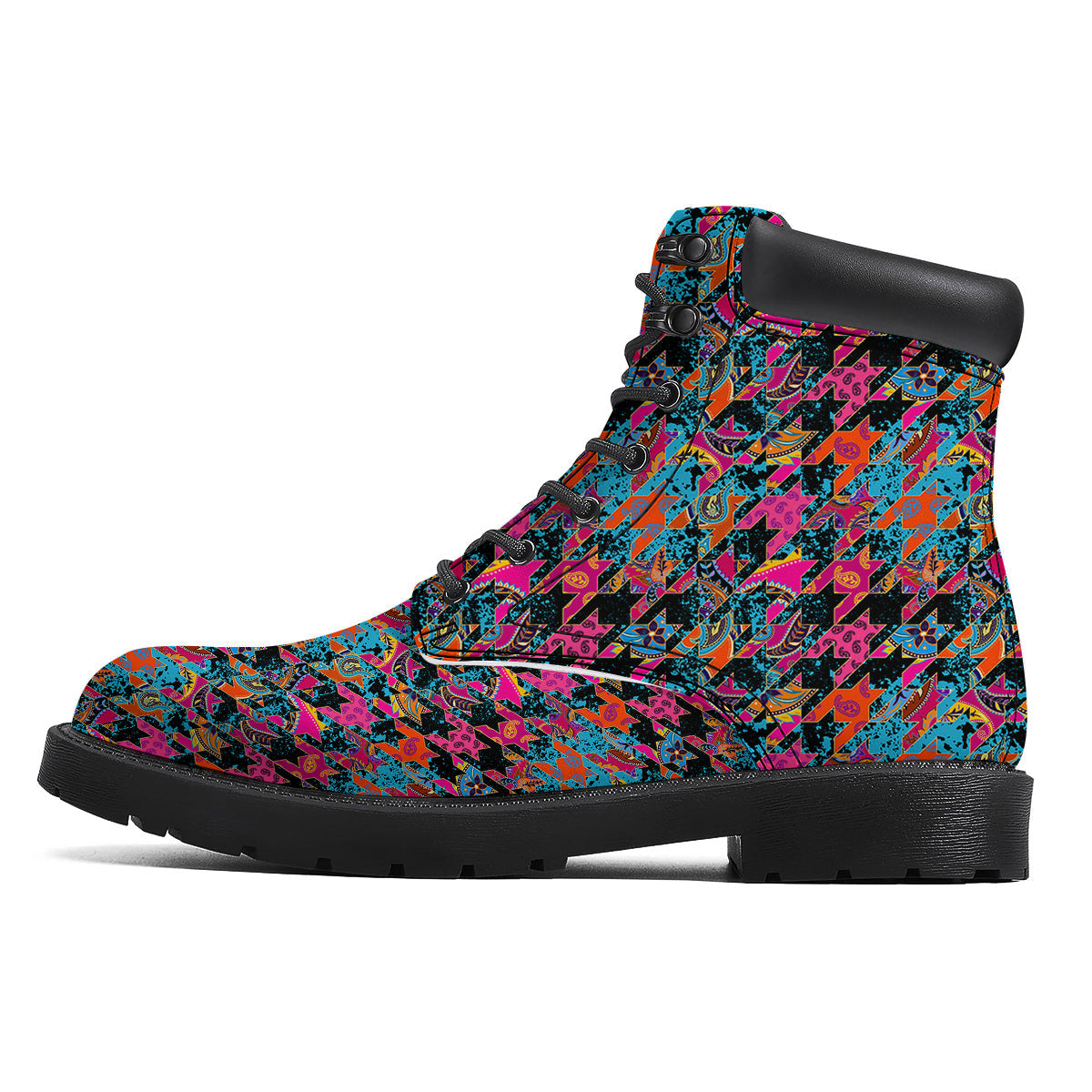 Houndstooth Abstract And Paisley Print Pattern Boots-grizzshop