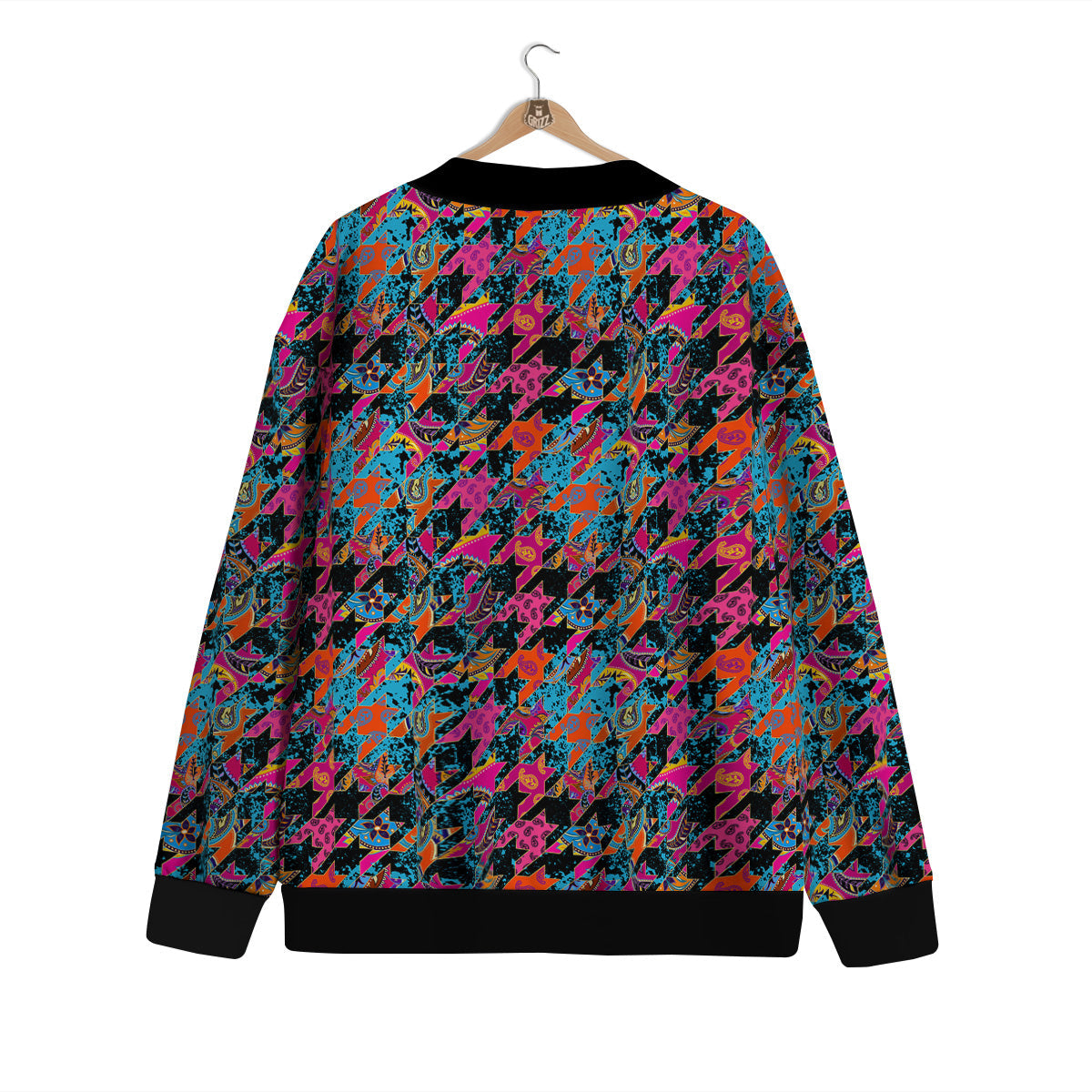 Houndstooth Abstract And Paisley Print Pattern Cardigan-grizzshop