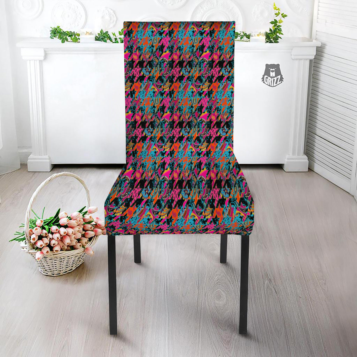 Houndstooth Abstract And Paisley Print Pattern Dining Chair Slipcover-grizzshop