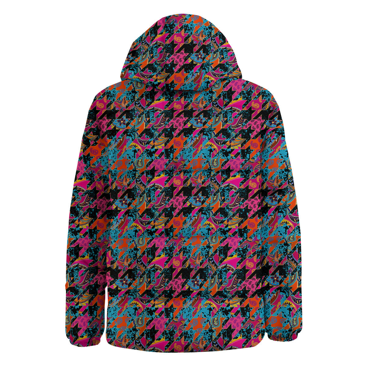 Houndstooth Abstract And Paisley Print Pattern Down Jacket-grizzshop