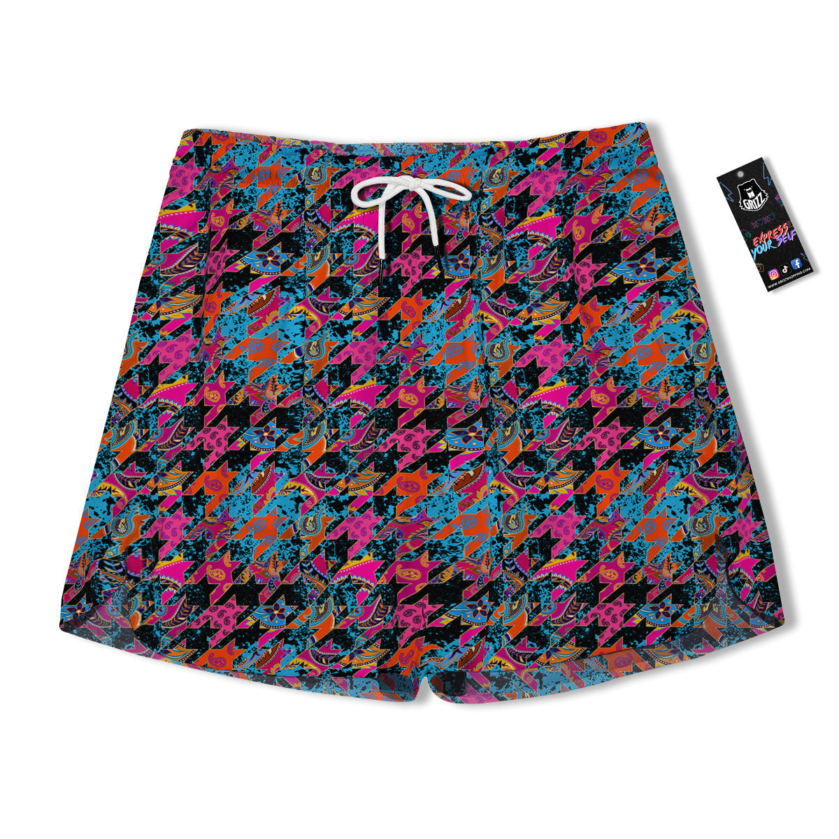 Houndstooth Abstract And Paisley Print Pattern Men's Running Shorts-grizzshop