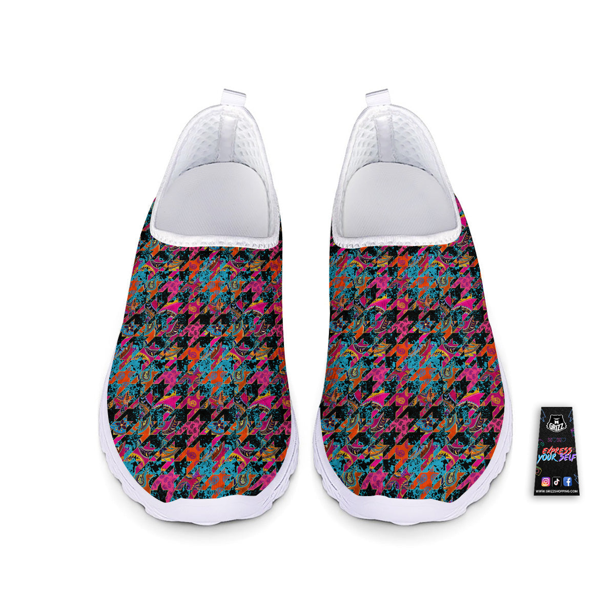 Houndstooth Abstract And Paisley Print Pattern Nurse Shoes-grizzshop