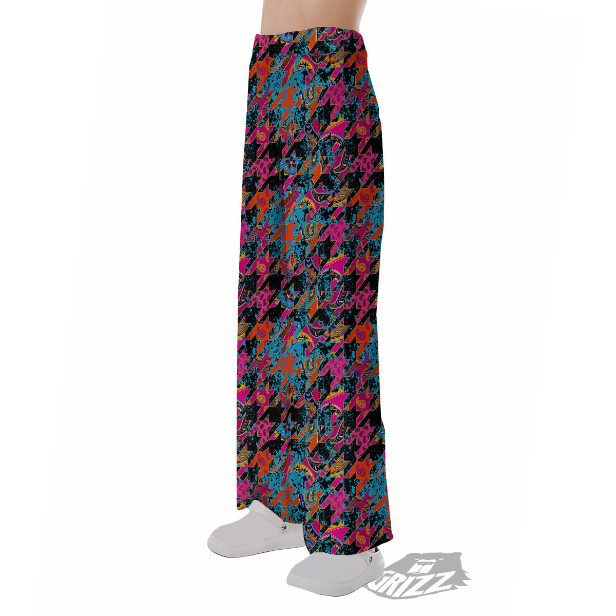 Houndstooth Abstract And Paisley Print Pattern Pajama Pants-grizzshop