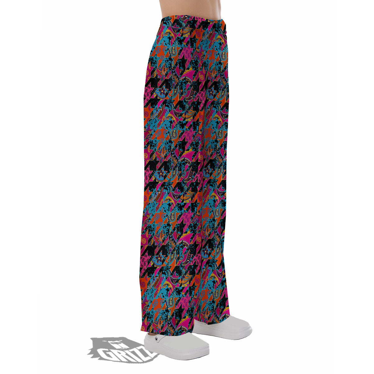 Houndstooth Abstract And Paisley Print Pattern Pajama Pants-grizzshop
