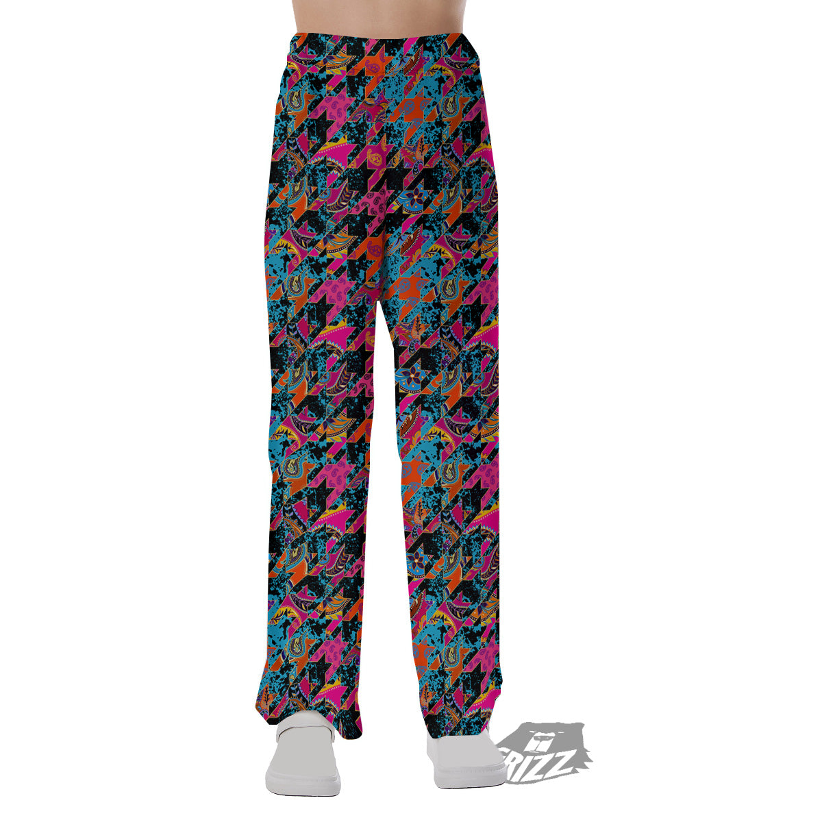 Houndstooth Abstract And Paisley Print Pattern Pajama Pants-grizzshop