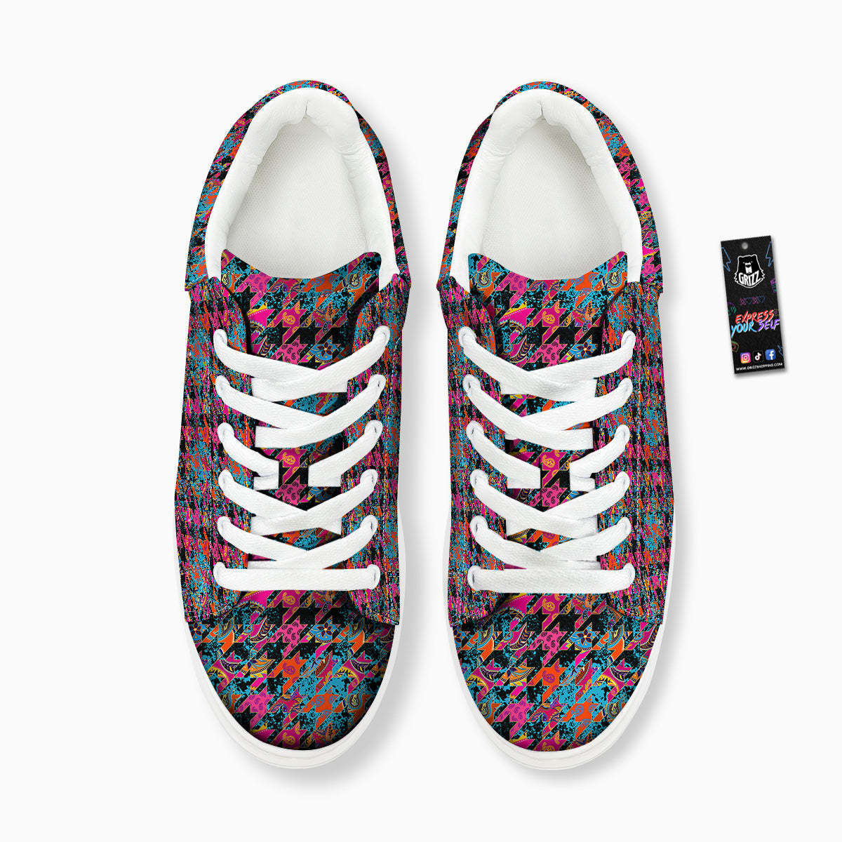 Houndstooth Abstract And Paisley Print Pattern Platform Shoes-grizzshop