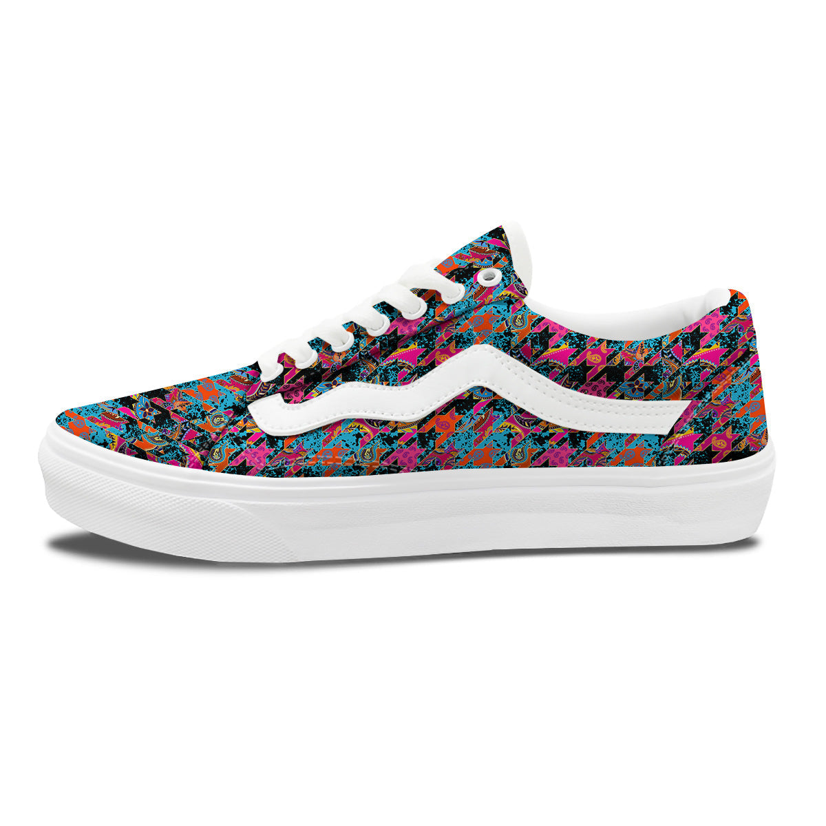 Houndstooth Abstract And Paisley Print Pattern Skate Shoes-grizzshop