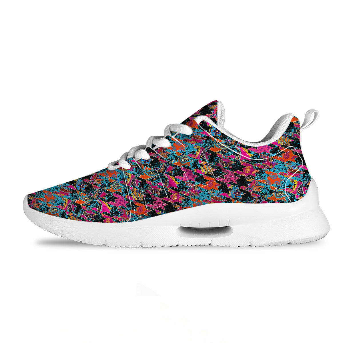 Houndstooth Abstract And Paisley Print Pattern Tennis Shoes-grizzshop