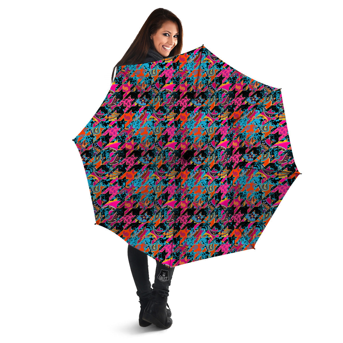Houndstooth Abstract And Paisley Print Pattern Umbrella-grizzshop