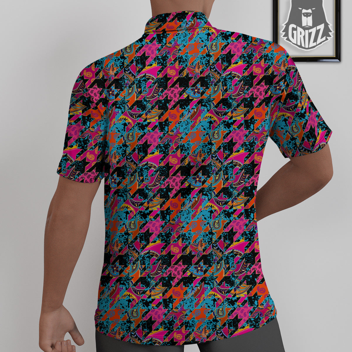 Houndstooth Abstract And Paisley Print Pattern Untucked Shirts-grizzshop