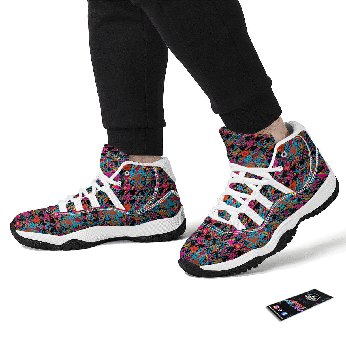 Houndstooth Abstract And Paisley Print Pattern White Bball Shoes-grizzshop