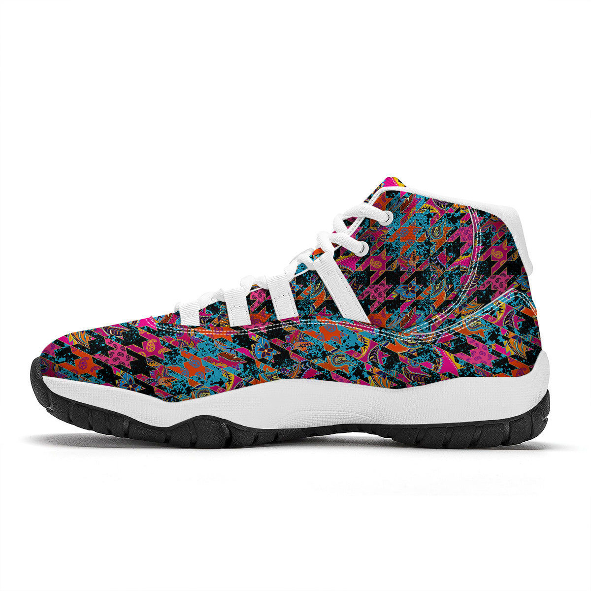 Houndstooth Abstract And Paisley Print Pattern White Bball Shoes-grizzshop