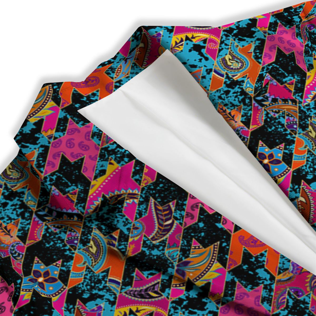 Houndstooth Abstract And Paisley Print Pattern Women's Blazer-grizzshop