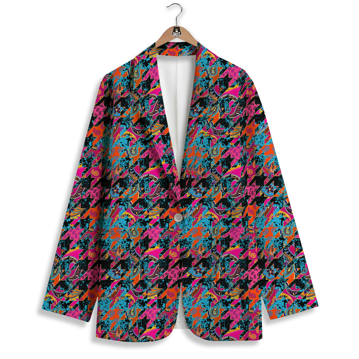 Houndstooth Abstract And Paisley Print Pattern Women's Blazer-grizzshop