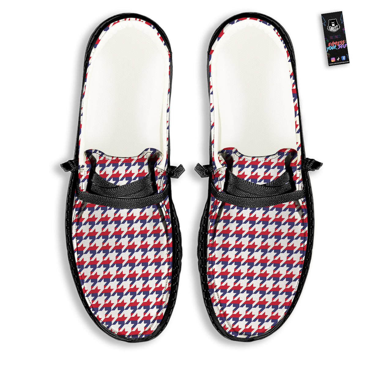 Houndstooth American Print Pattern Black Loafers-grizzshop