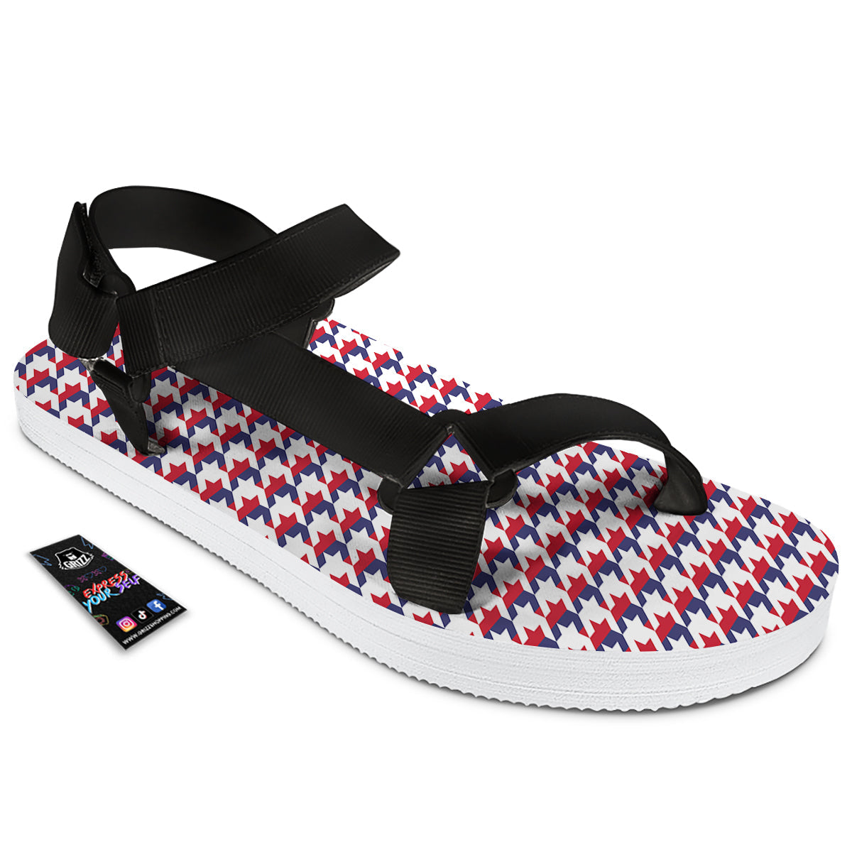 Houndstooth American Print Pattern Black Open Toe Sandals-grizzshop