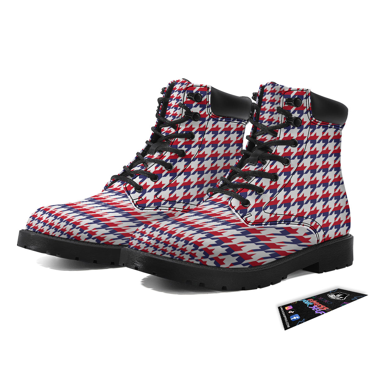 Houndstooth American Print Pattern Boots-grizzshop