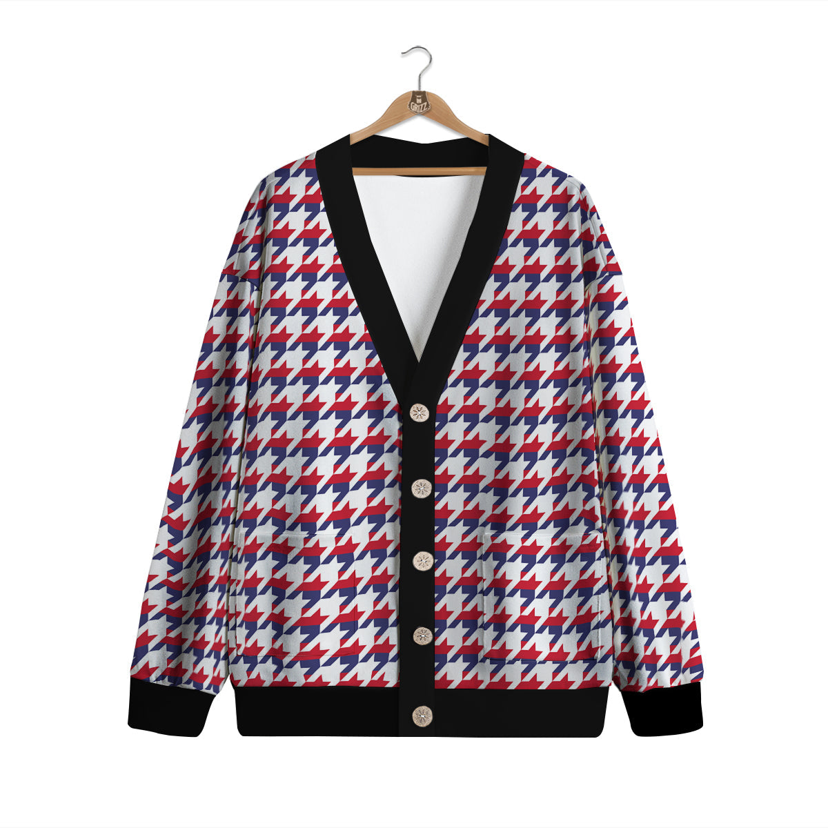 Houndstooth American Print Pattern Cardigan-grizzshop