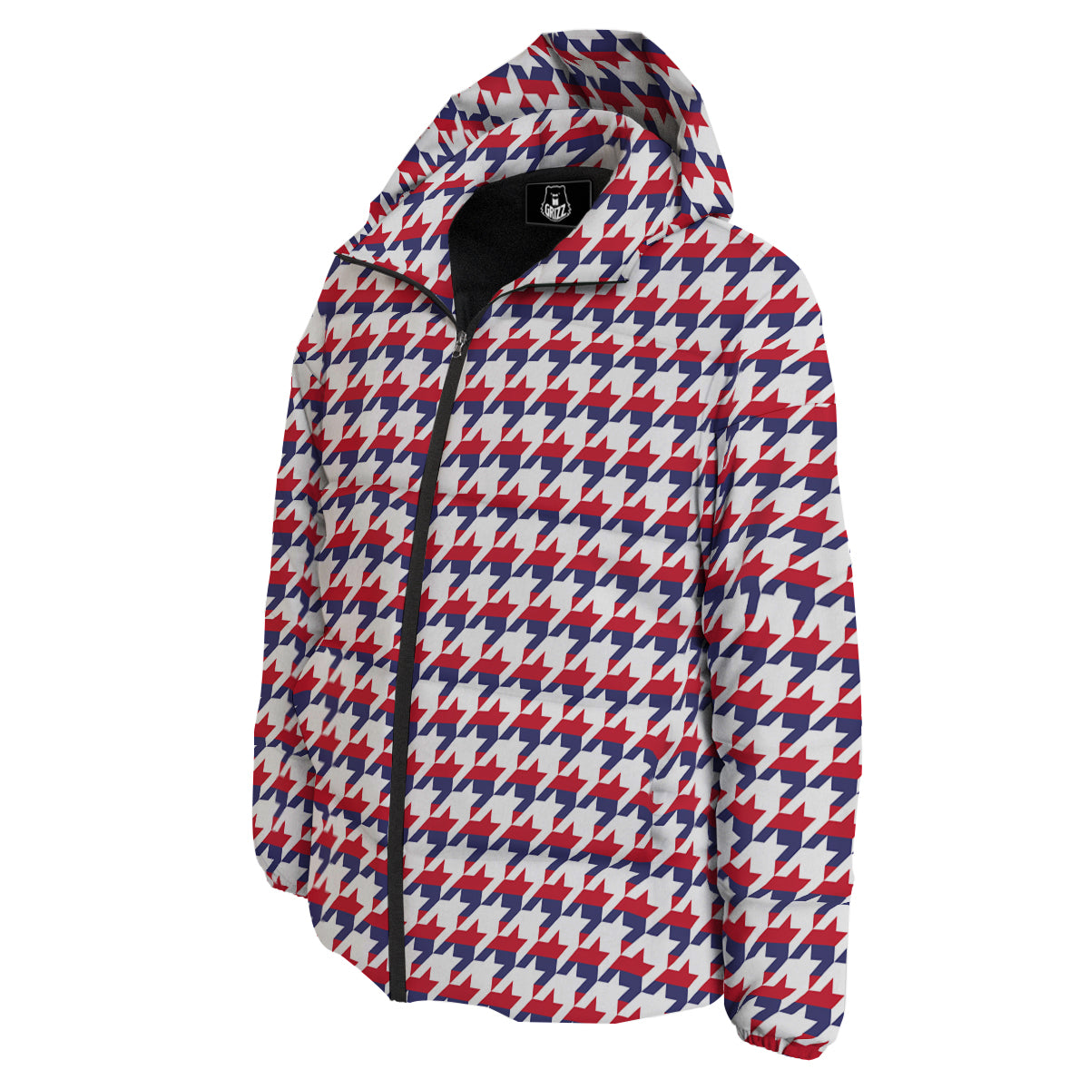 Houndstooth American Print Pattern Down Jacket-grizzshop