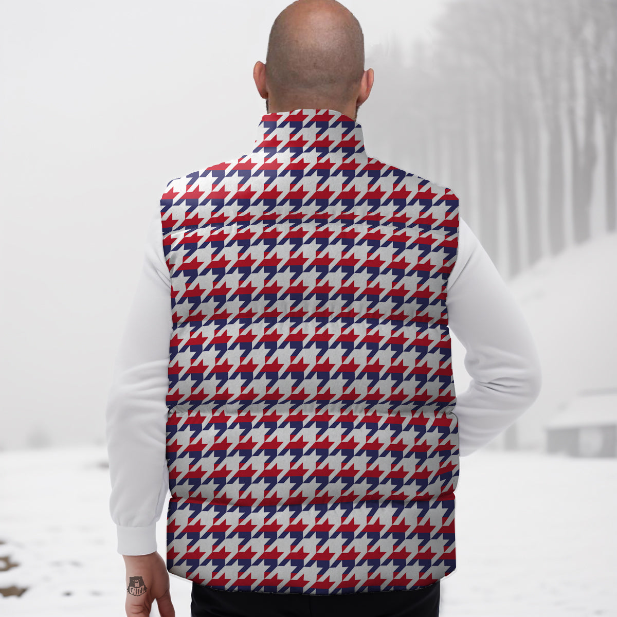 Houndstooth American Print Pattern Down Vest-grizzshop