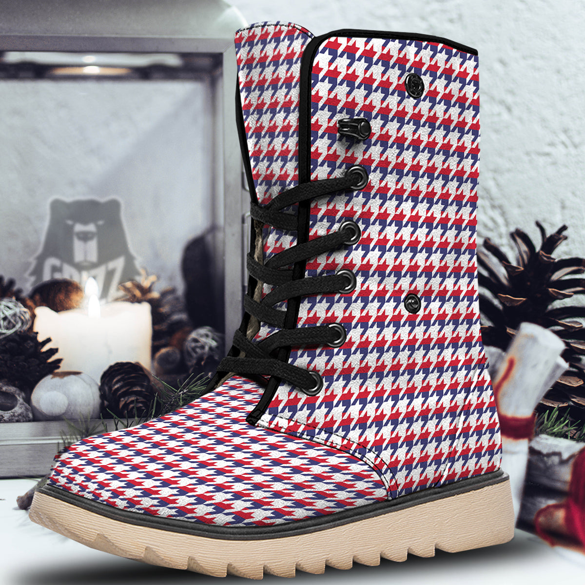 Houndstooth American Print Pattern Snow Boots-grizzshop