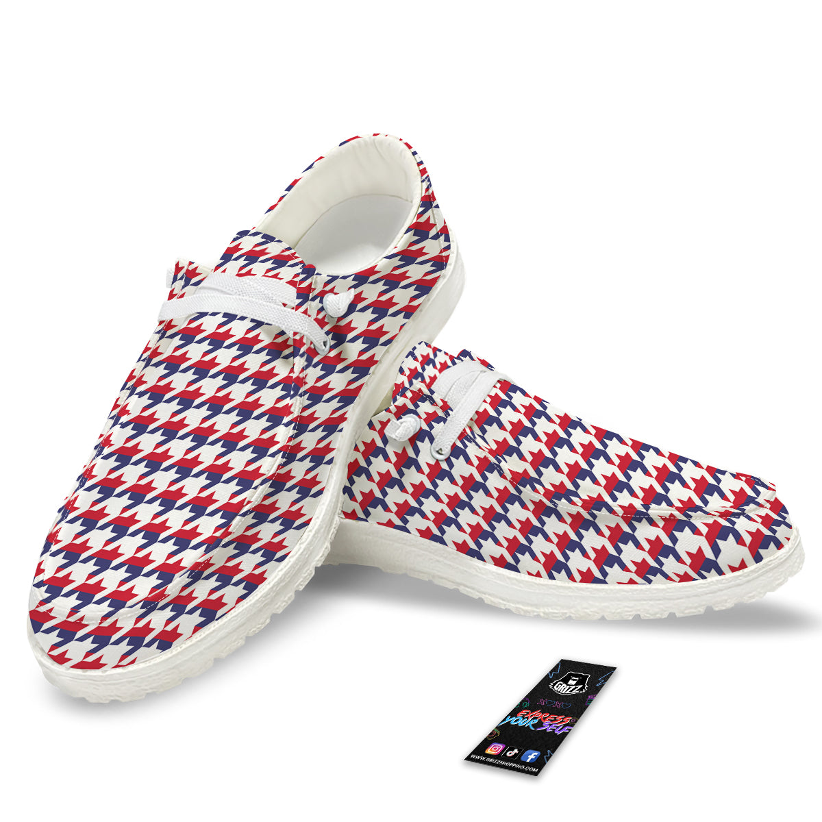 Houndstooth American Print Pattern White Loafers-grizzshop