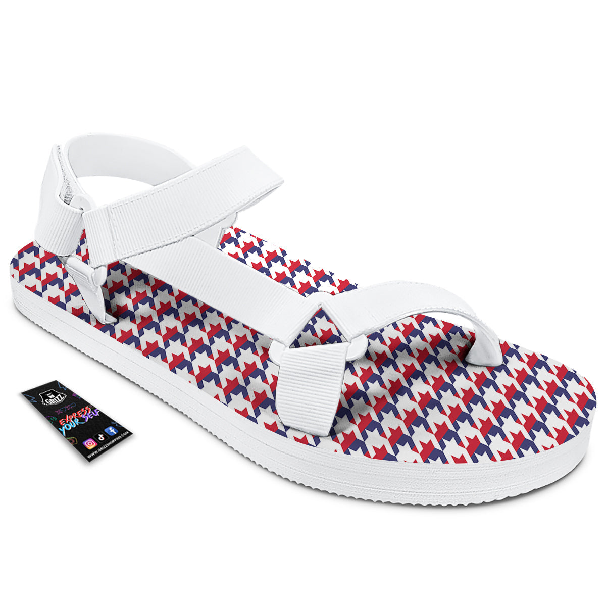 Houndstooth American Print Pattern White Open Toe Sandals-grizzshop