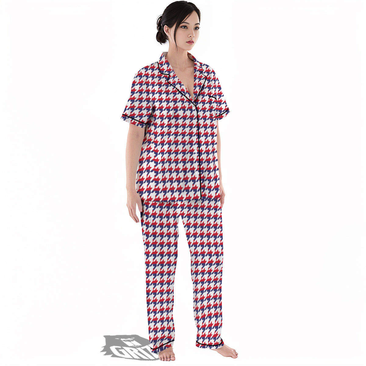 Houndstooth American Print Pattern Women's Pajamas Set-grizzshop