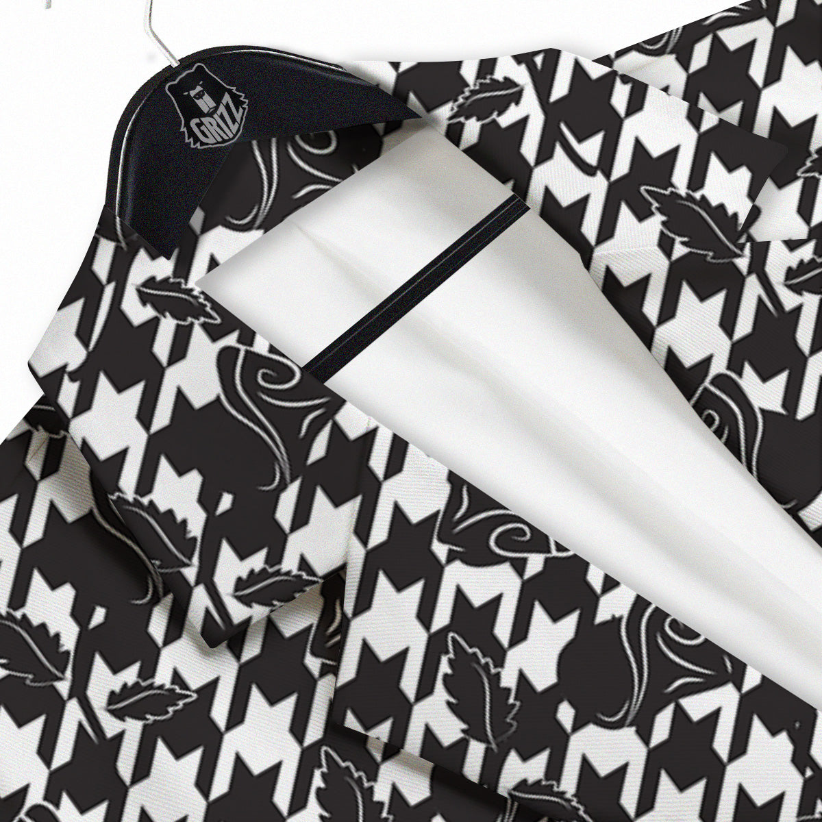 Houndstooth And Black Rose Print Pattern Men's Sport Coat-grizzshop