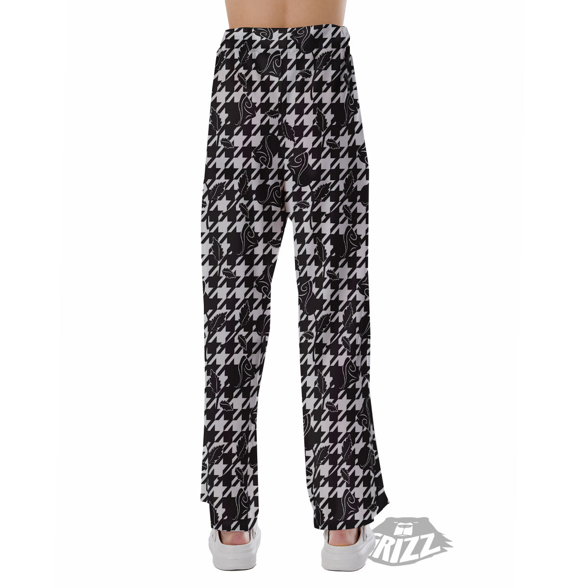 Houndstooth And Black Rose Print Pattern Pajama Pants-grizzshop
