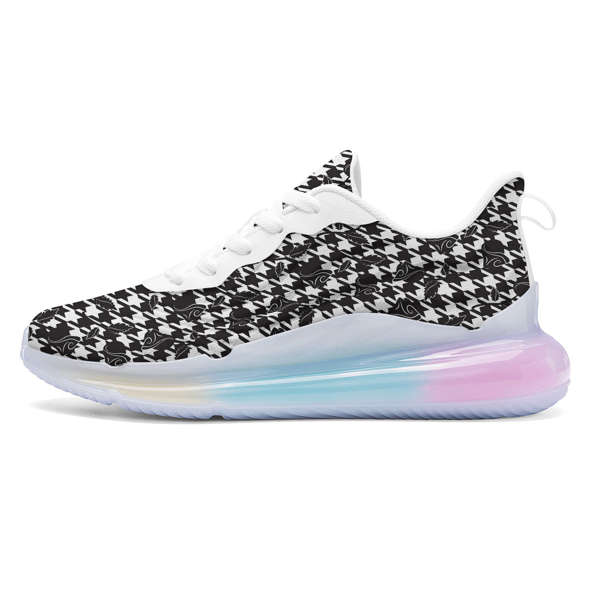 Houndstooth And Black Rose Print Pattern Running Sneakers-grizzshop