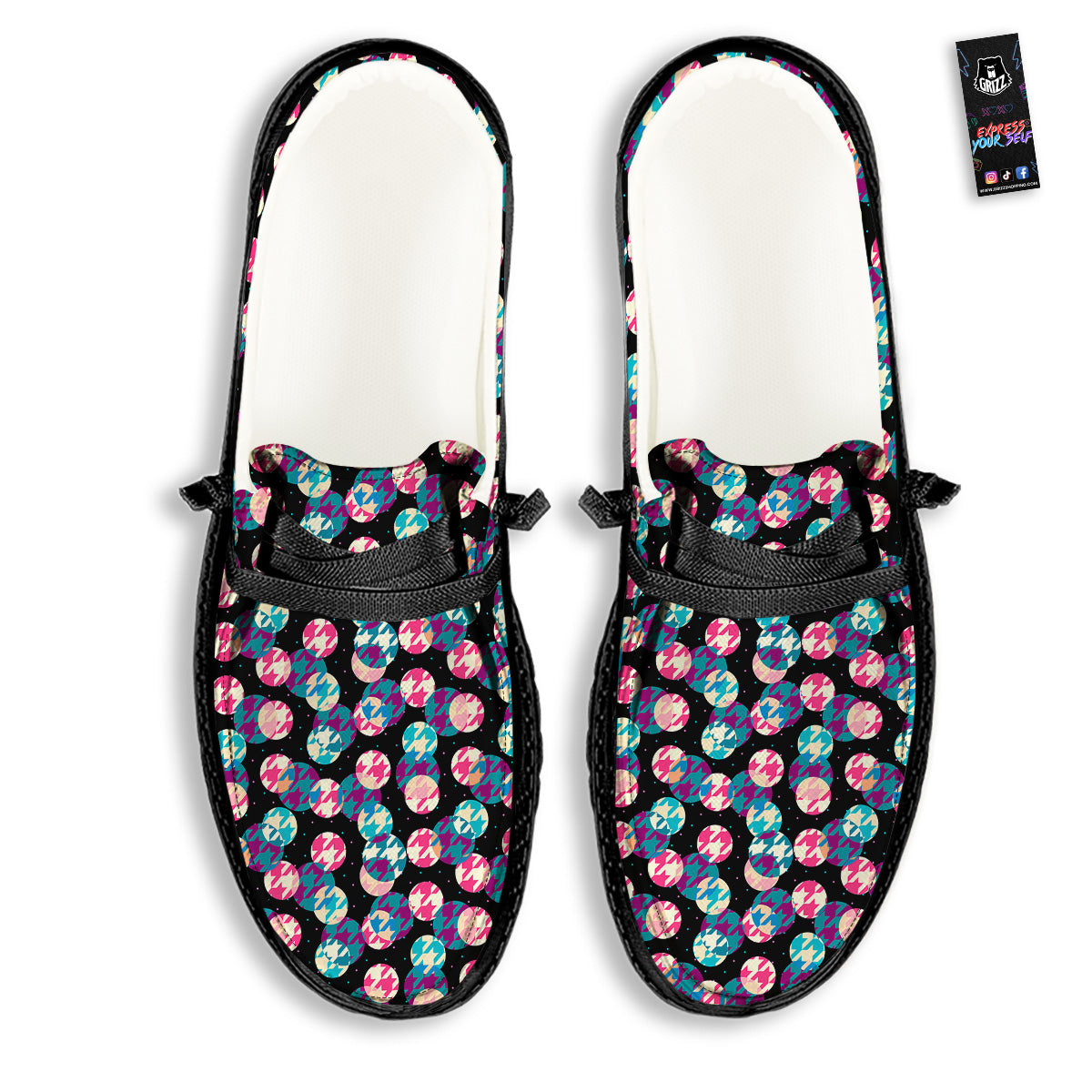 Houndstooth And Classic Polka Dot Print Pattern Black Loafers-grizzshop