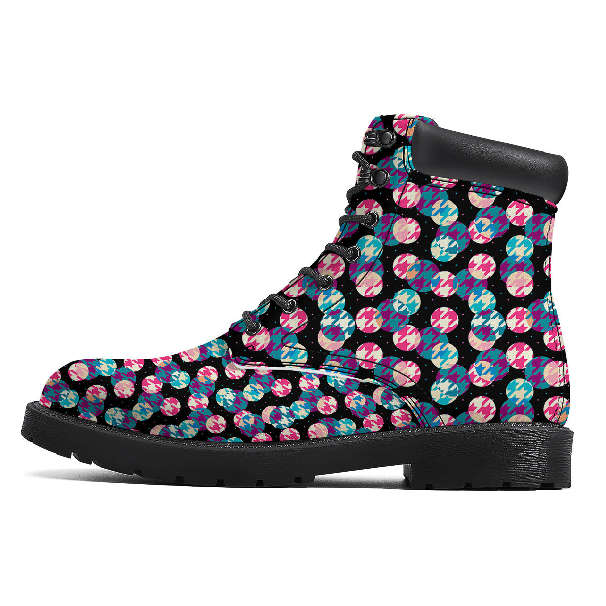 Houndstooth And Classic Polka Dot Print Pattern Boots-grizzshop