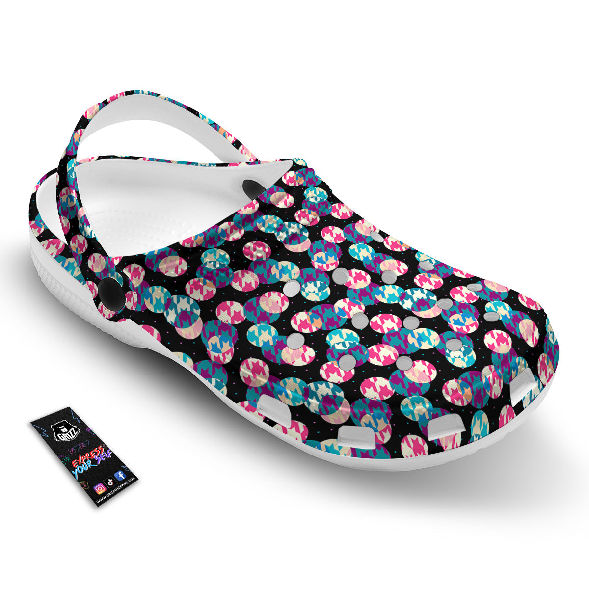 Houndstooth And Classic Polka Dot Print Pattern Clog-grizzshop