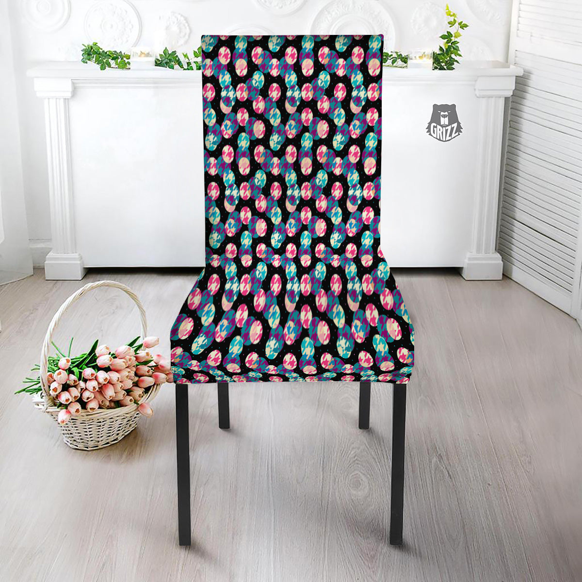 Houndstooth And Classic Polka Dot Print Pattern Dining Chair Slipcover-grizzshop