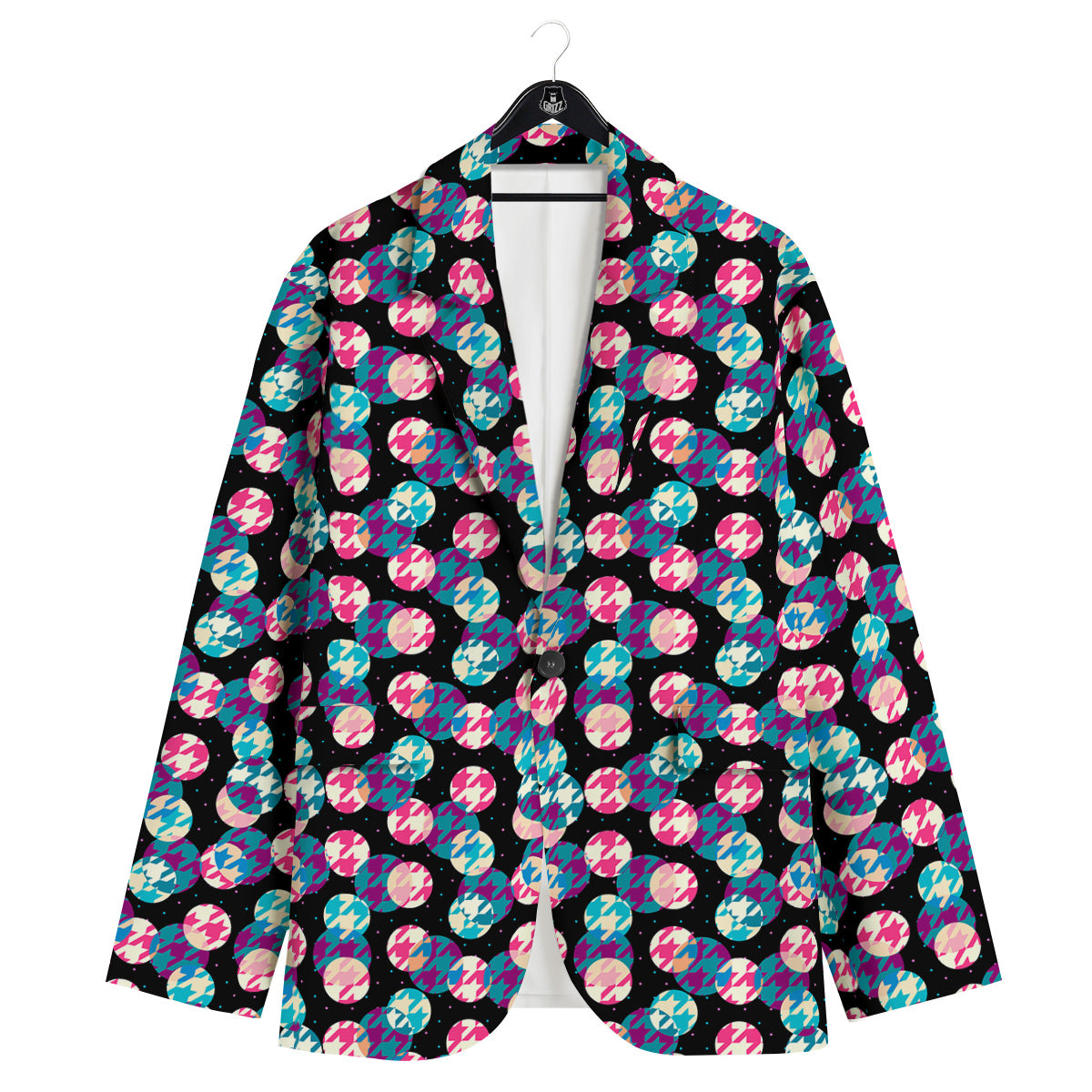 Houndstooth And Classic Polka Dot Print Pattern Men's Sport Coat-grizzshop