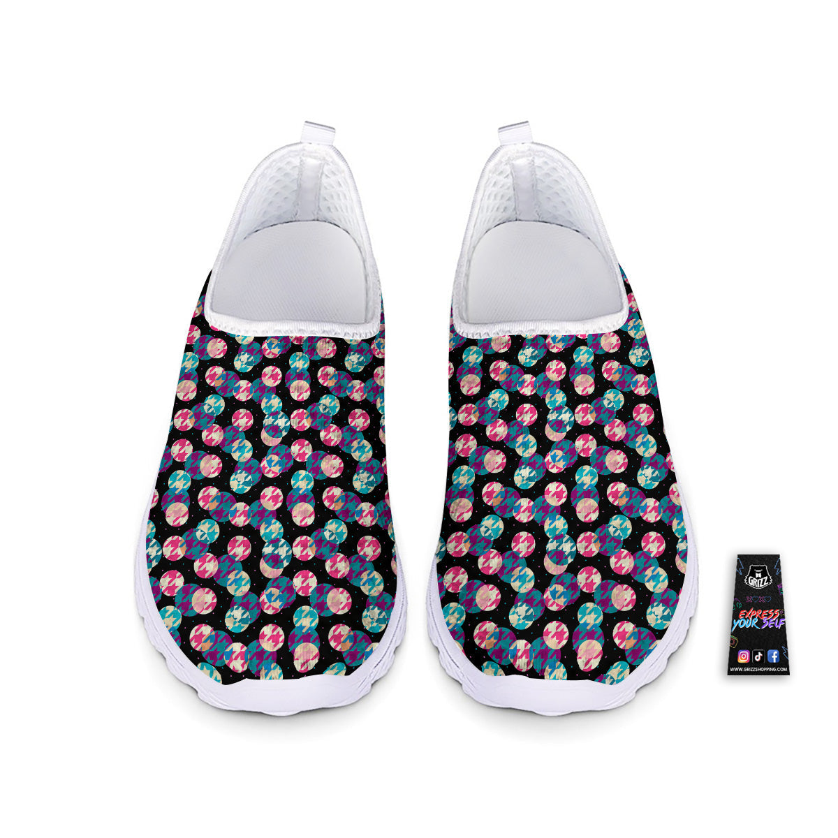 Houndstooth And Classic Polka Dot Print Pattern Nurse Shoes-grizzshop