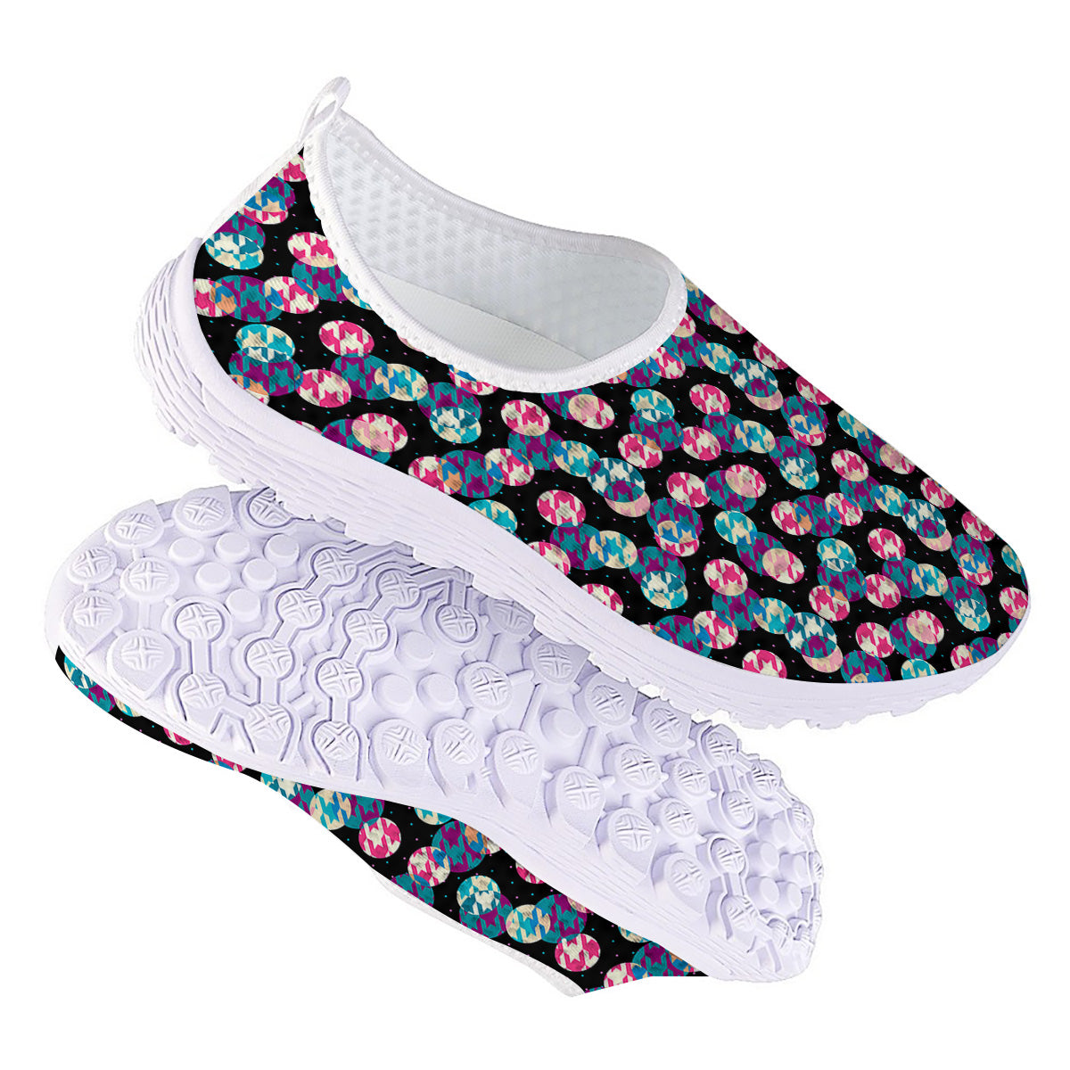 Houndstooth And Classic Polka Dot Print Pattern Nurse Shoes-grizzshop