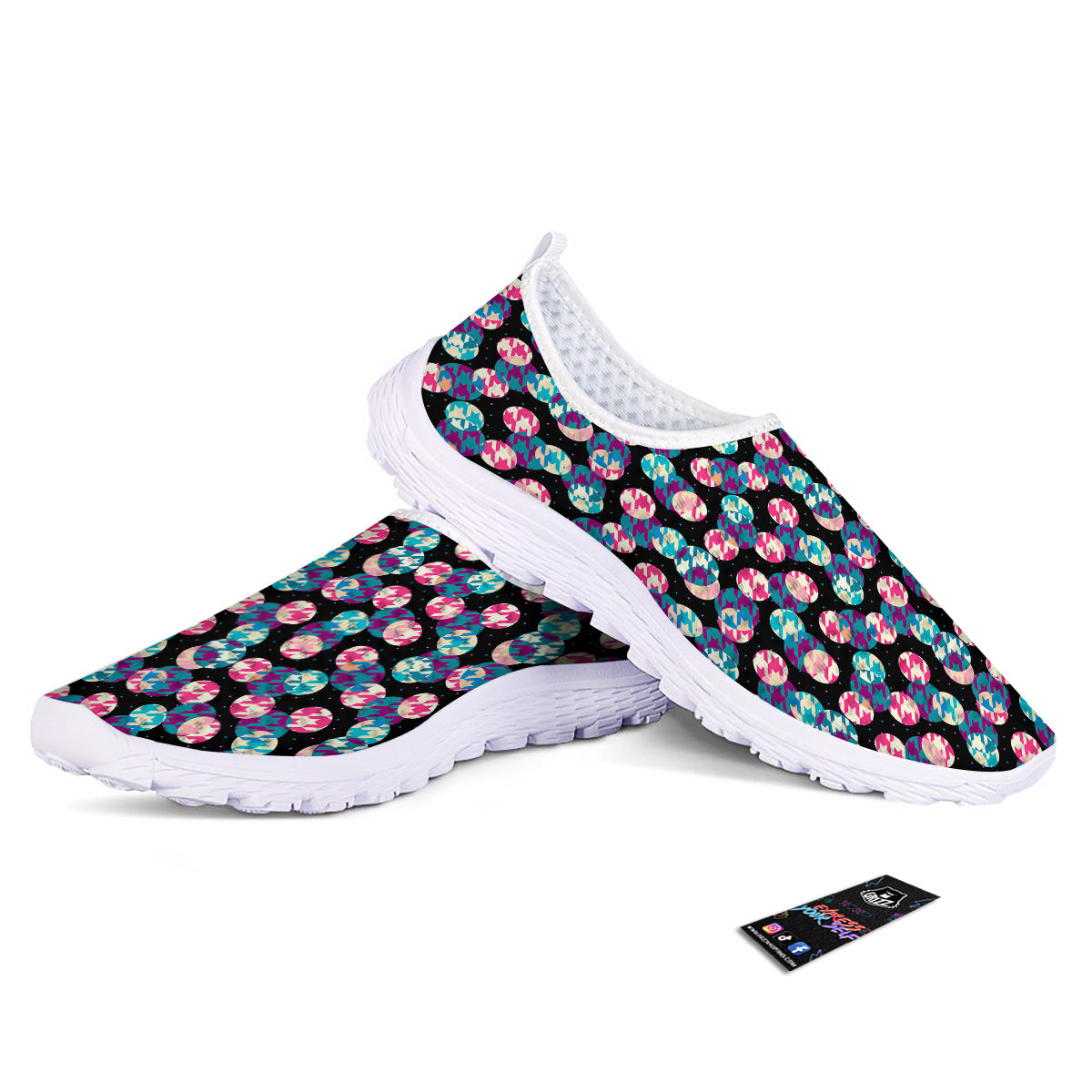 Houndstooth And Classic Polka Dot Print Pattern Nurse Shoes-grizzshop