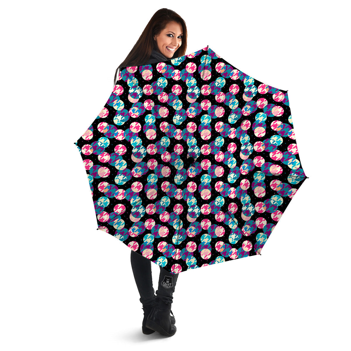 Houndstooth And Classic Polka Dot Print Pattern Umbrella-grizzshop