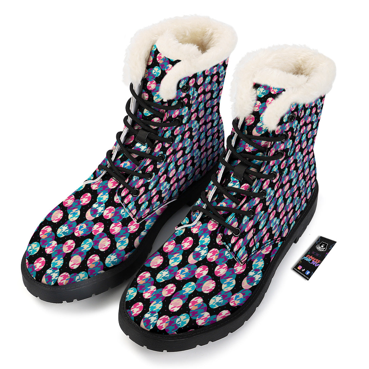 Houndstooth And Classic Polka Dot Print Pattern Winter Boots-grizzshop