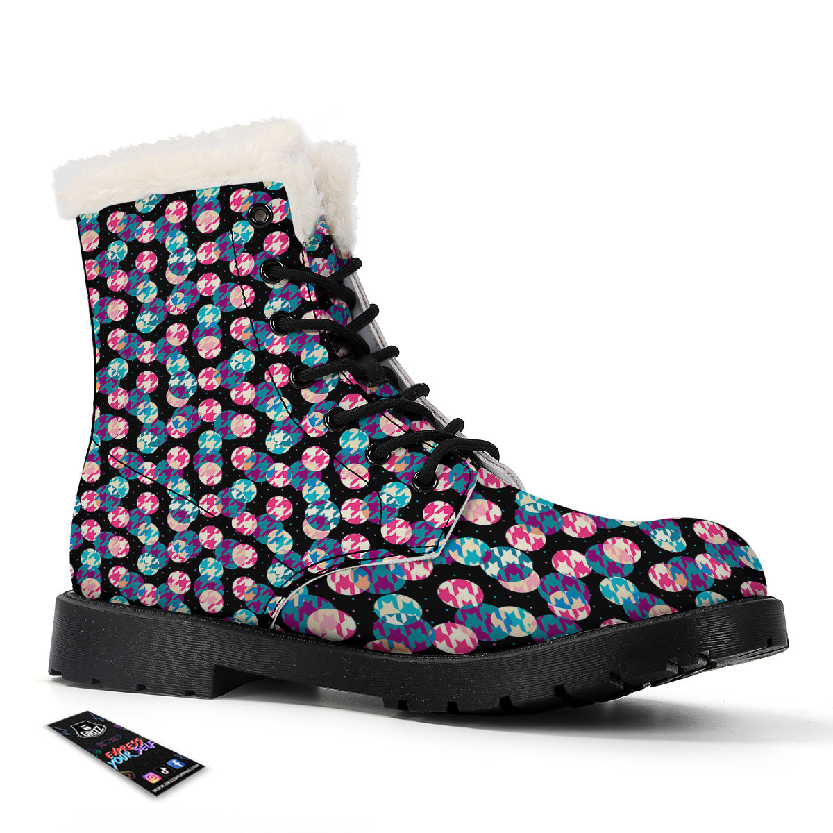 Houndstooth And Classic Polka Dot Print Pattern Winter Boots-grizzshop