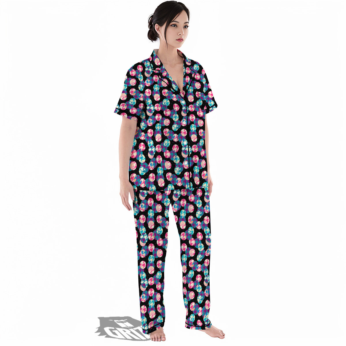 Houndstooth And Classic Polka Dot Print Pattern Women's Pajamas Set-grizzshop