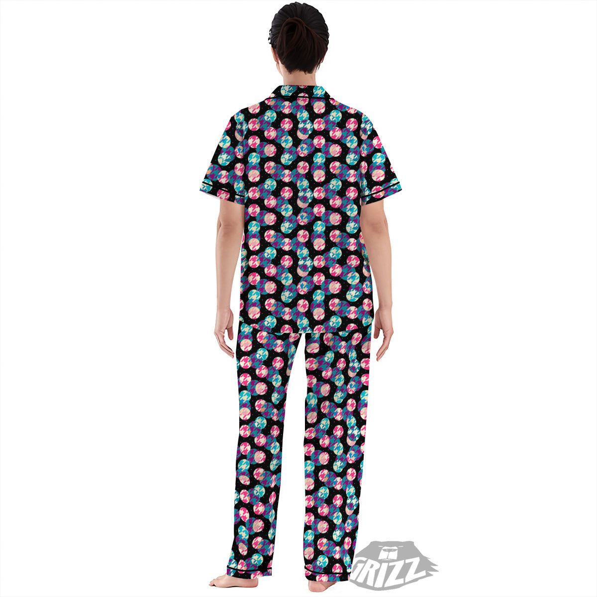 Houndstooth And Classic Polka Dot Print Pattern Women's Pajamas Set-grizzshop