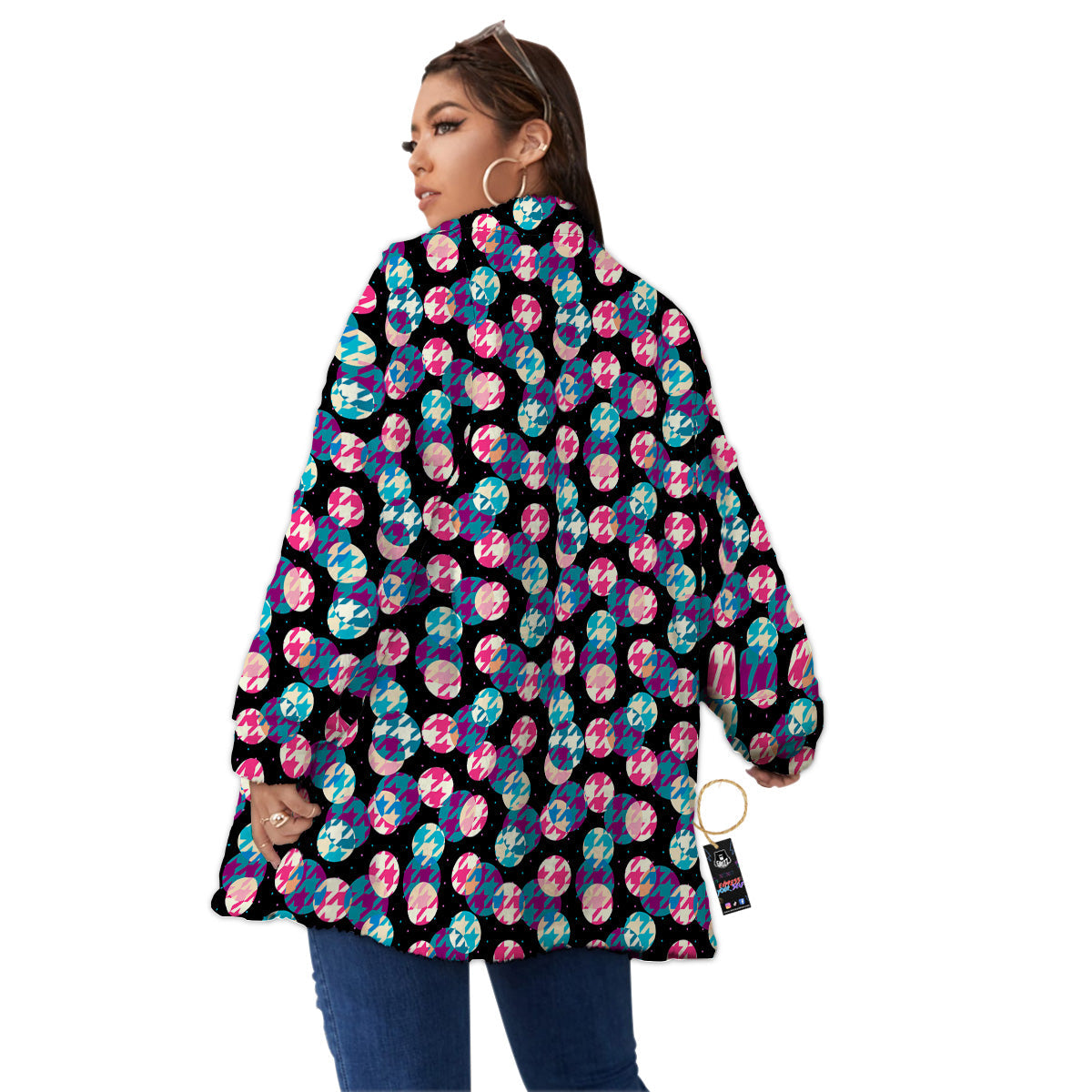 Houndstooth And Classic Polka Dot Print Pattern Women's Sherpa Jacket-grizzshop