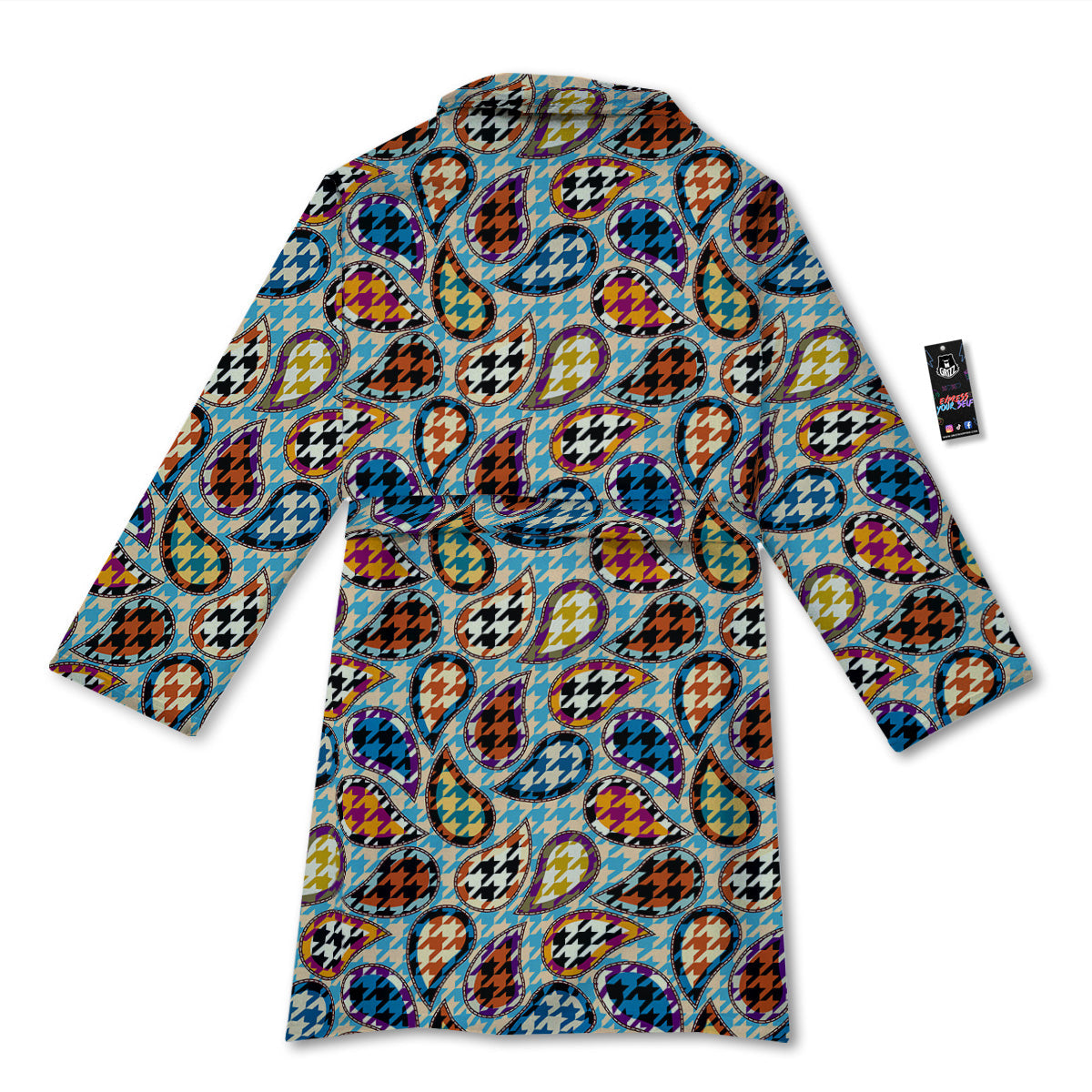 Houndstooth And Paisley Print Pattern Bathrobe-grizzshop