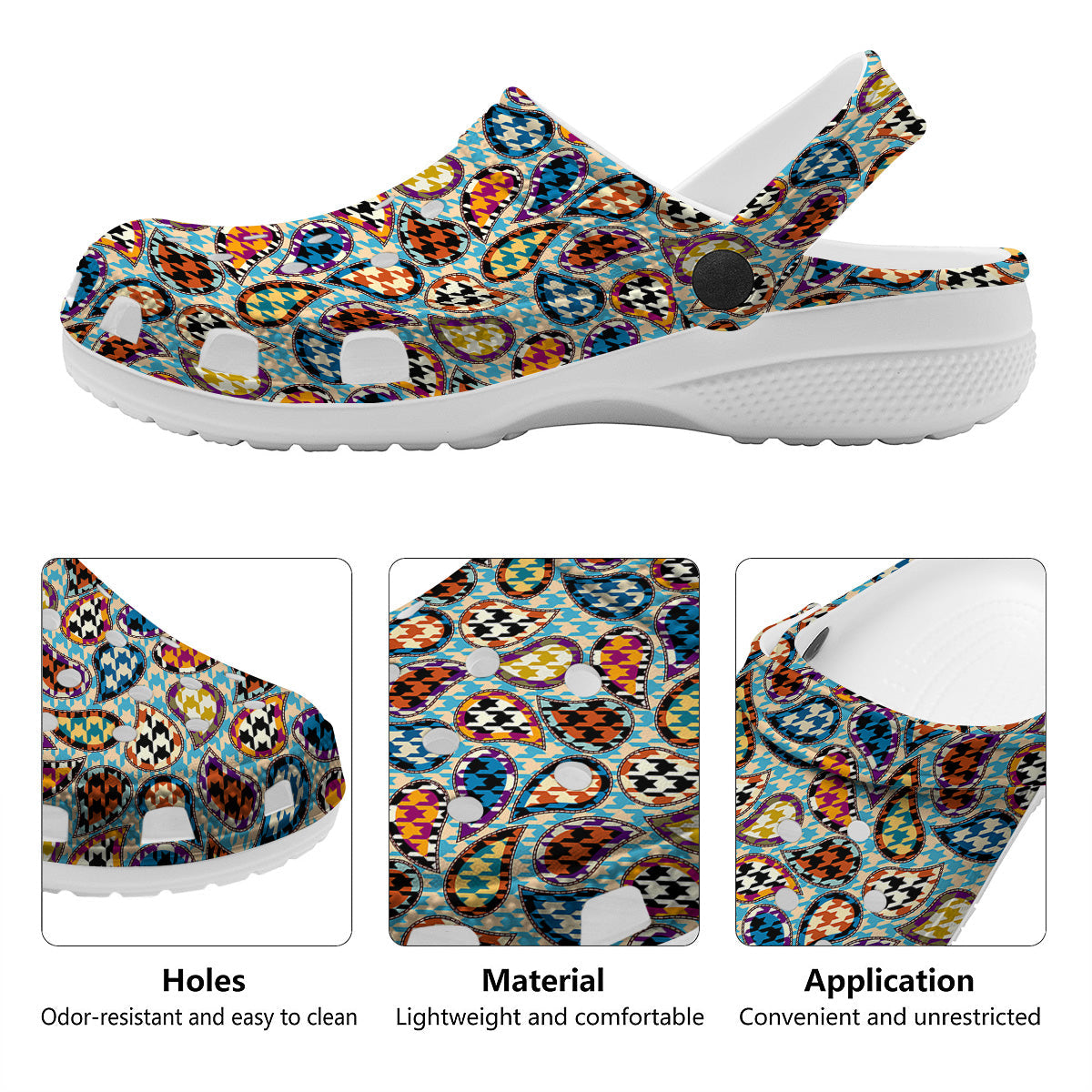 Houndstooth And Paisley Print Pattern Clog-grizzshop